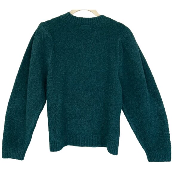 NWT AQUA Crewneck Sweater Deep Teal “Cyprus” M Textured Knit Pullover - Picture 4 of 7